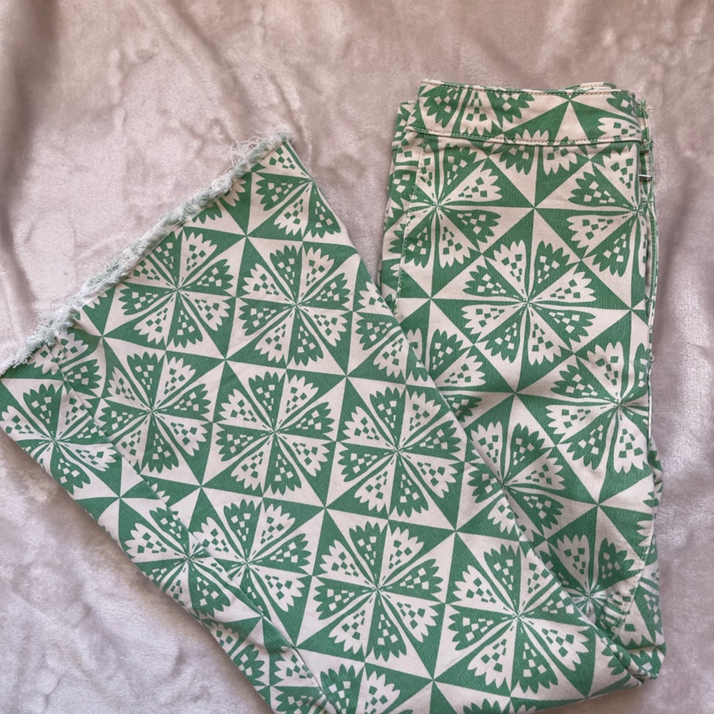 We The Free Green & Beige Geometric Boot Cut Pants Size 27 - Picture 10 of 11